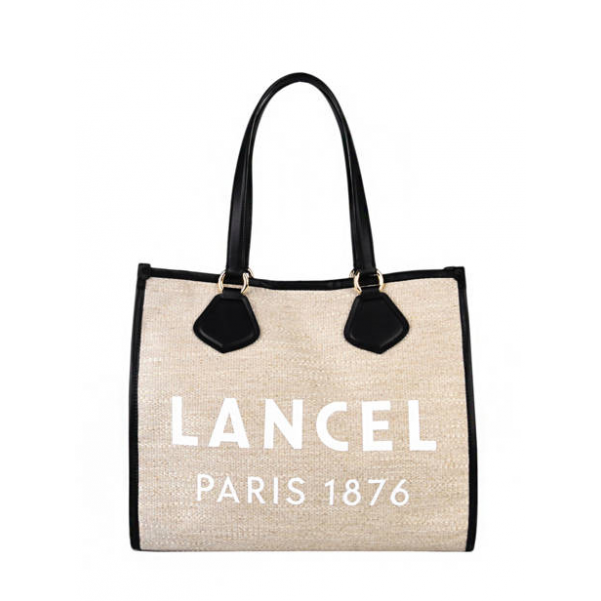 Lancel A10749 - TOILE ET CUIR - NATUREL Lancel-Summer Tote-shopping L-Noir shopping