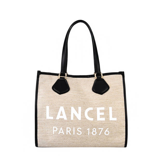 Lancel A10749 - TOILE ET CUIR - NATUREL Lancel-Summer Tote-shopping L-Noir shopping